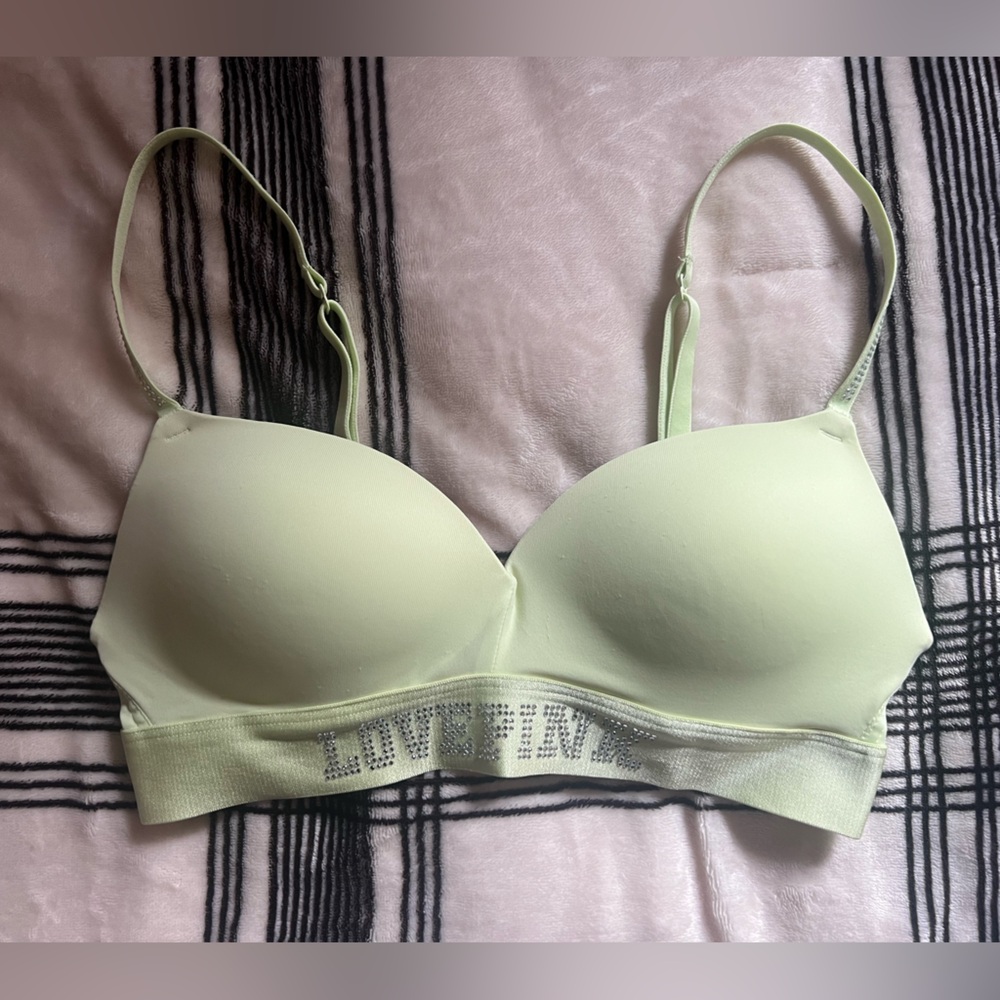 PINK Rhinestone Wireless Push Up Bra